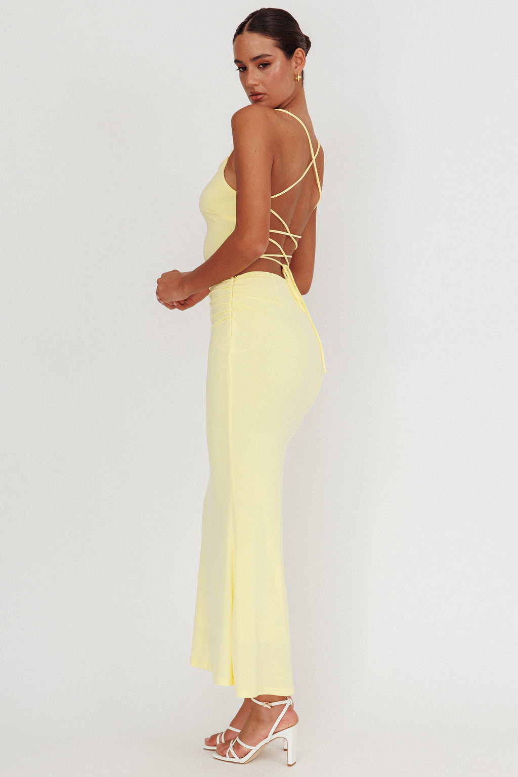 Ignite Rosette Backless Maxi Dress Lemon by Selfie Leslie Australia