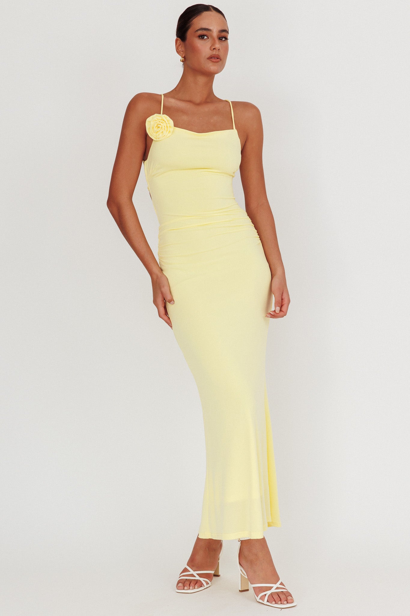 Ignite Rosette Backless Maxi Dress Lemon by Selfie Leslie Australia