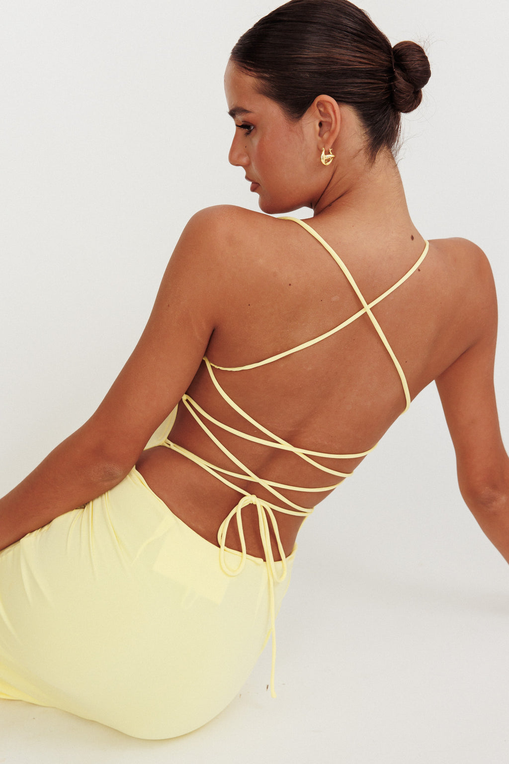 Ignite Rosette Backless Maxi Dress Lemon by Selfie Leslie Australia