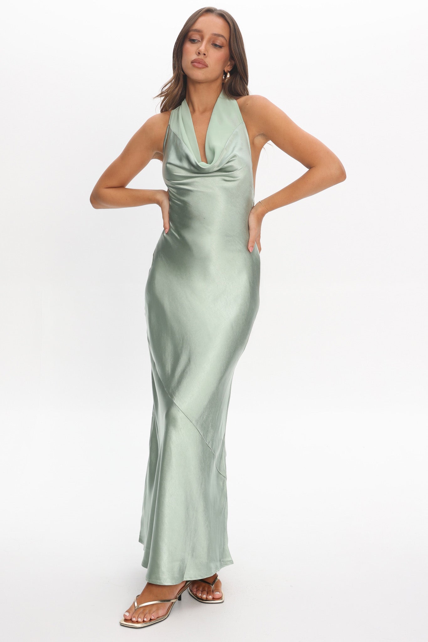 Leading Lady Open Back Cowl Maxi Dress Sage by Selfie Leslie Australia