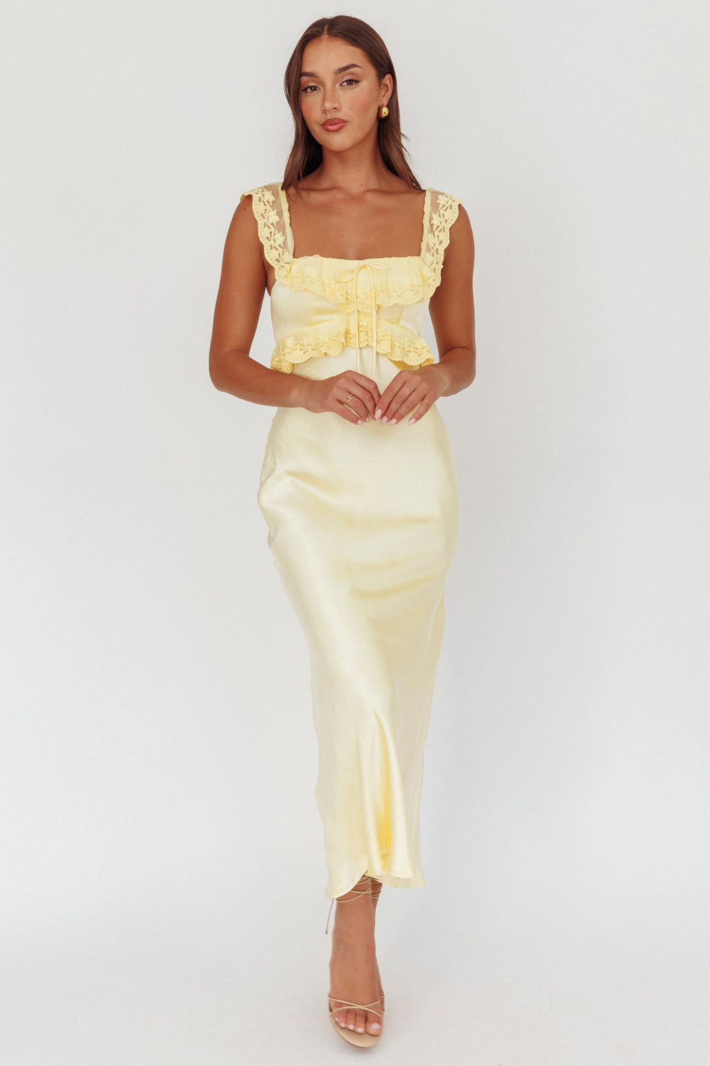 Escapade Lace Trim Maxi Dress Banana by Selfie Leslie Australia