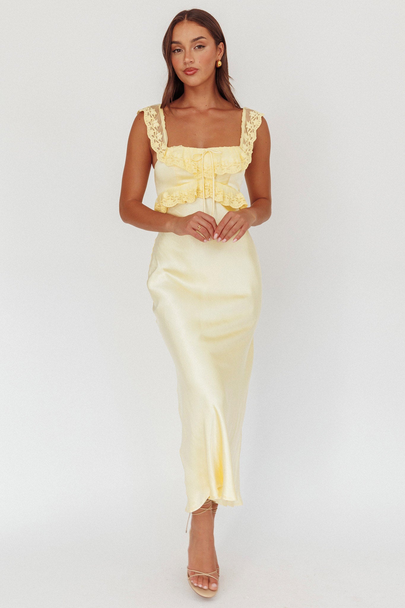 Escapade Lace Trim Maxi Dress Banana by Selfie Leslie Australia