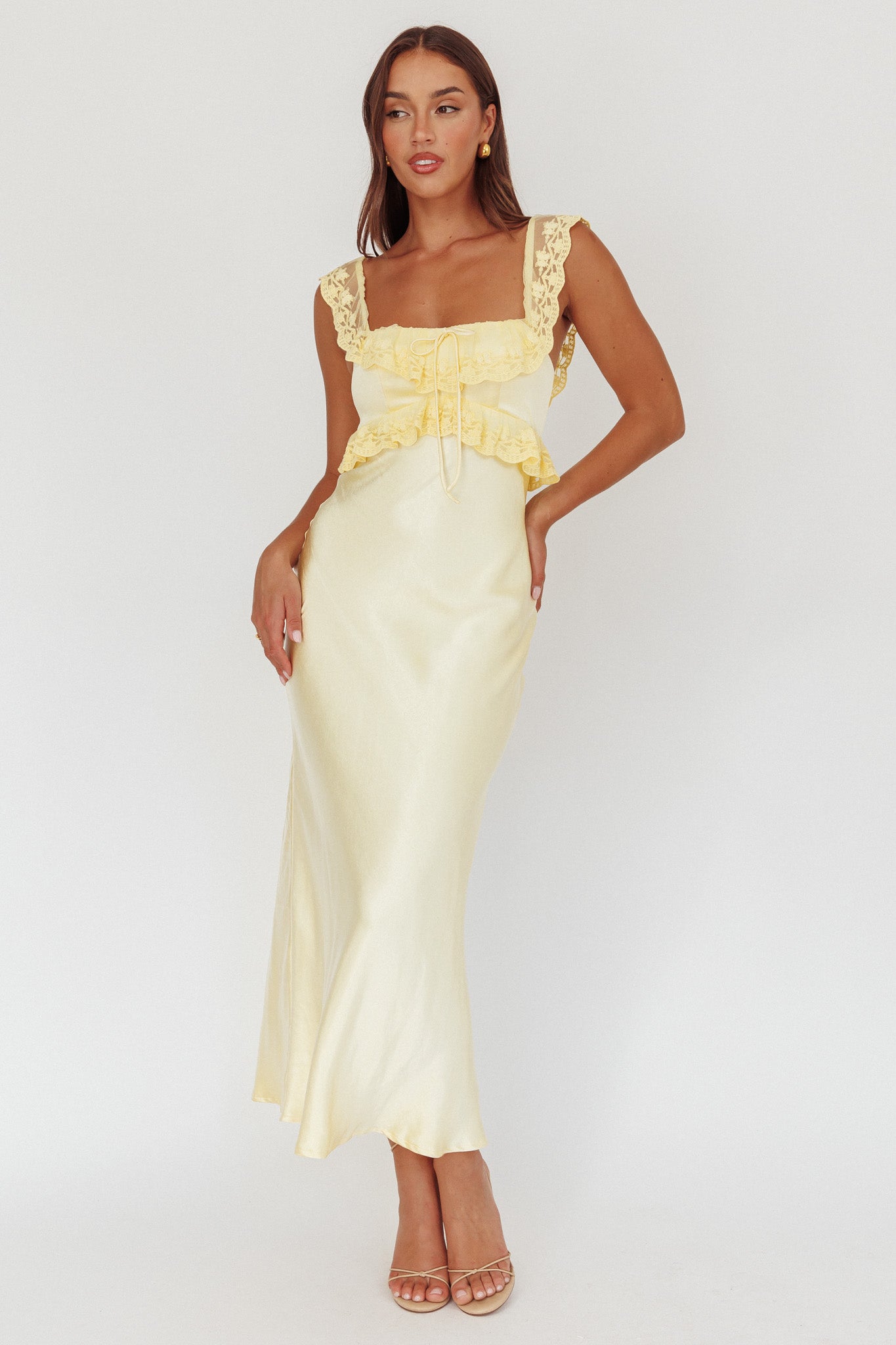 Escapade Lace Trim Maxi Dress Banana by Selfie Leslie Australia