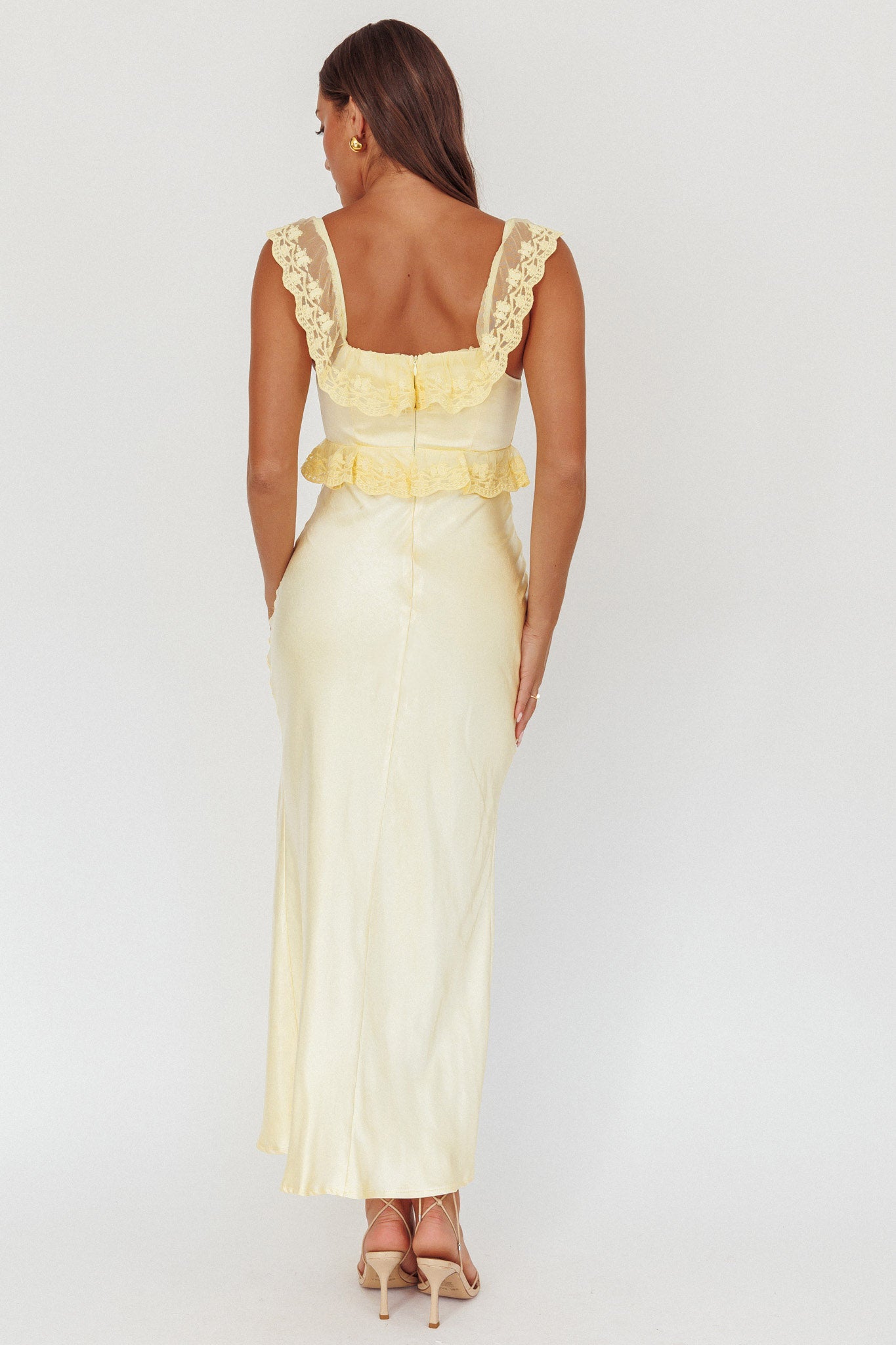 Escapade Lace Trim Maxi Dress Banana by Selfie Leslie Australia