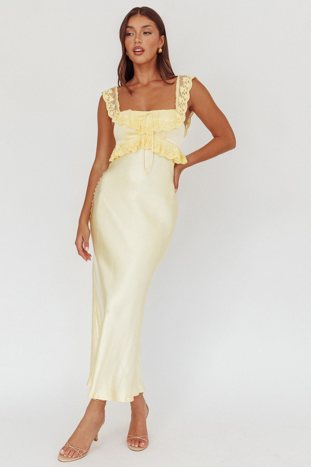 Escapade Lace Trim Maxi Dress Banana by Selfie Leslie Australia