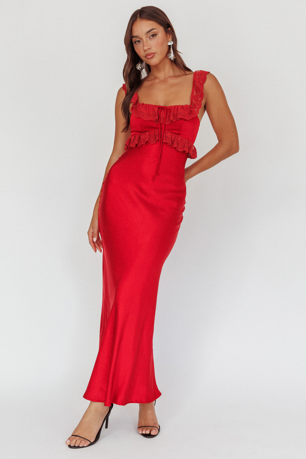 Escapade Lace Trim Maxi Dress Cherry by Selfie Leslie Australia