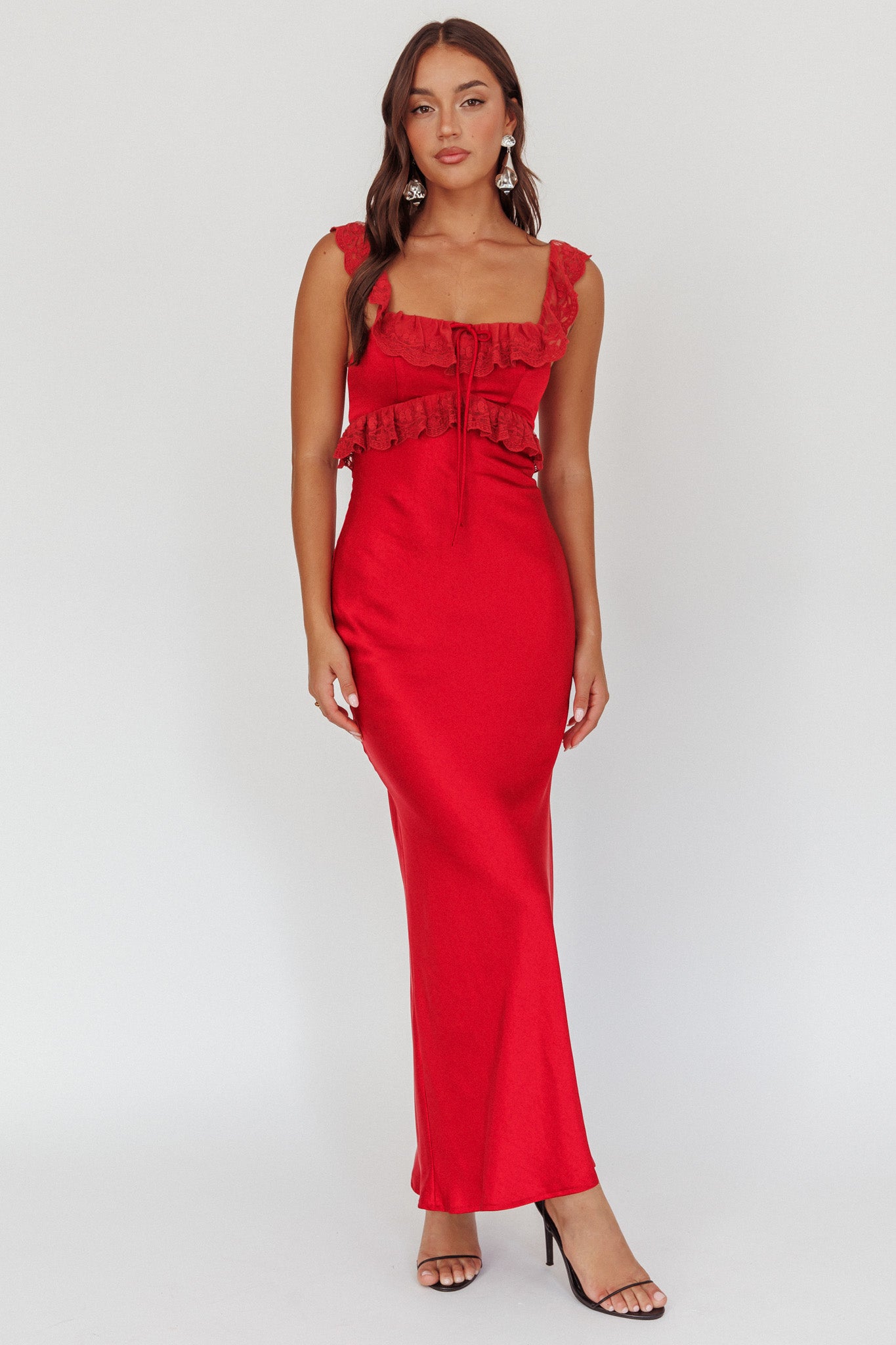Escapade Lace Trim Maxi Dress Cherry by Selfie Leslie Australia