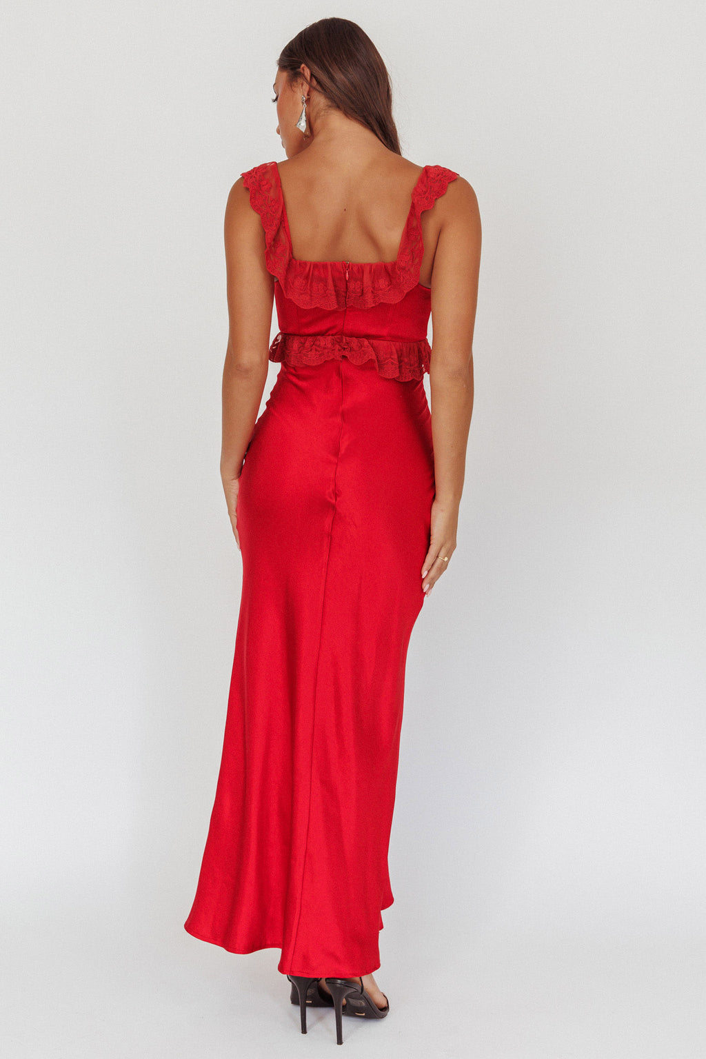 Escapade Lace Trim Maxi Dress Cherry by Selfie Leslie Australia