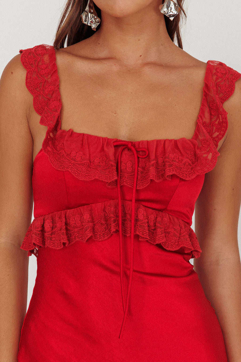 Escapade Lace Trim Maxi Dress Cherry by Selfie Leslie Australia