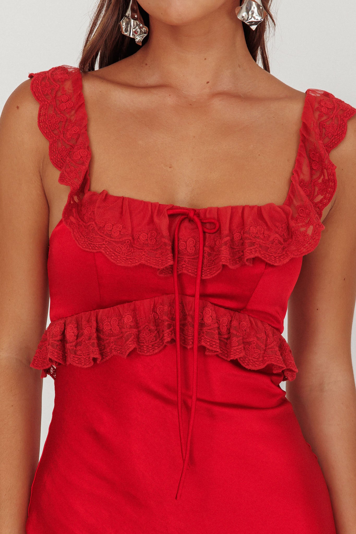 Escapade Lace Trim Maxi Dress Cherry by Selfie Leslie Australia