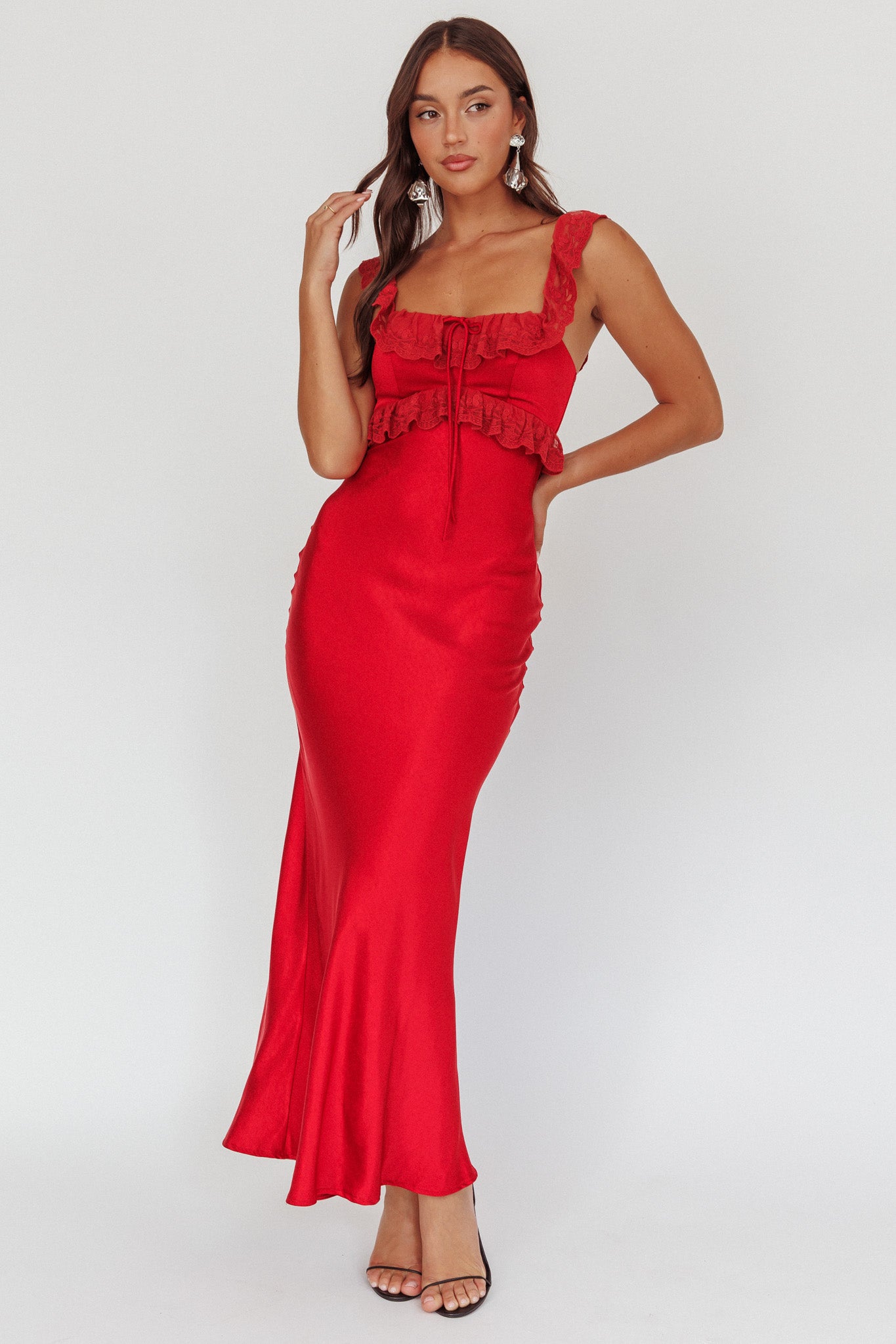 Escapade Lace Trim Maxi Dress Cherry by Selfie Leslie Australia