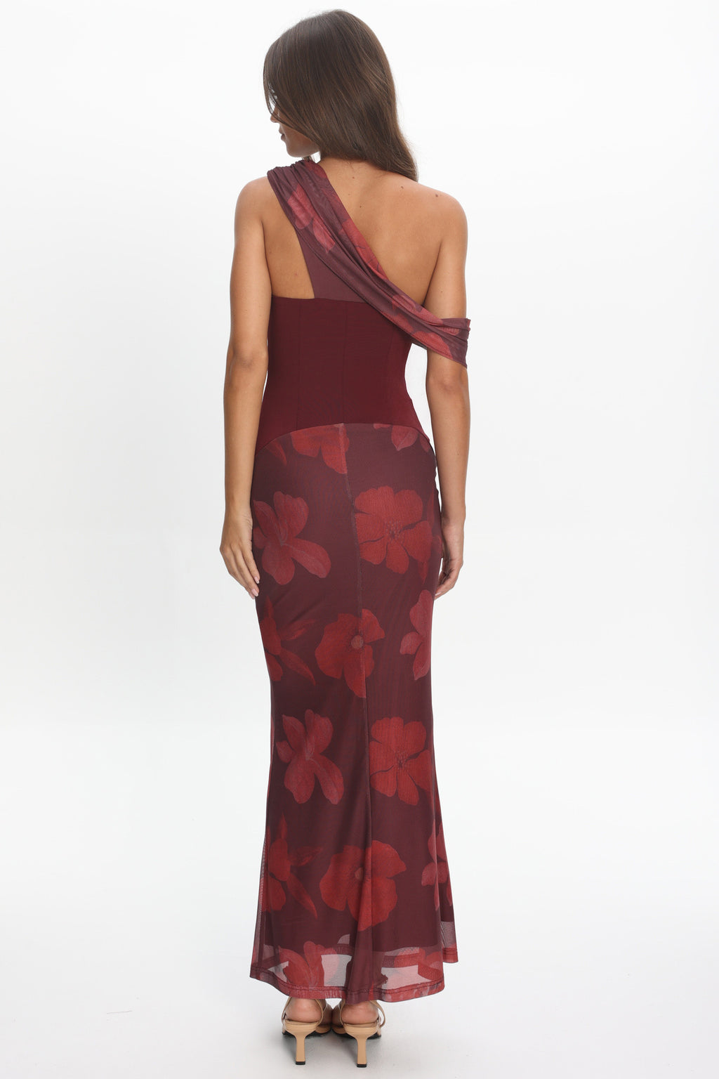 Milos Asymmetric Neckline Maxi Dress Floral Grape by Selfie Leslie Australia