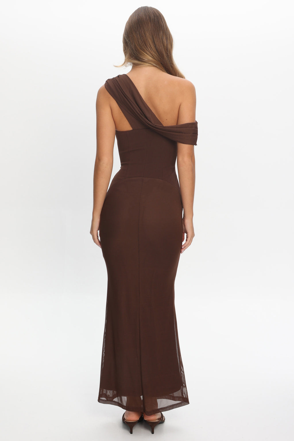 Milos Asymmetric Neckline Maxi Dress Chocolate by Selfie Leslie Australia