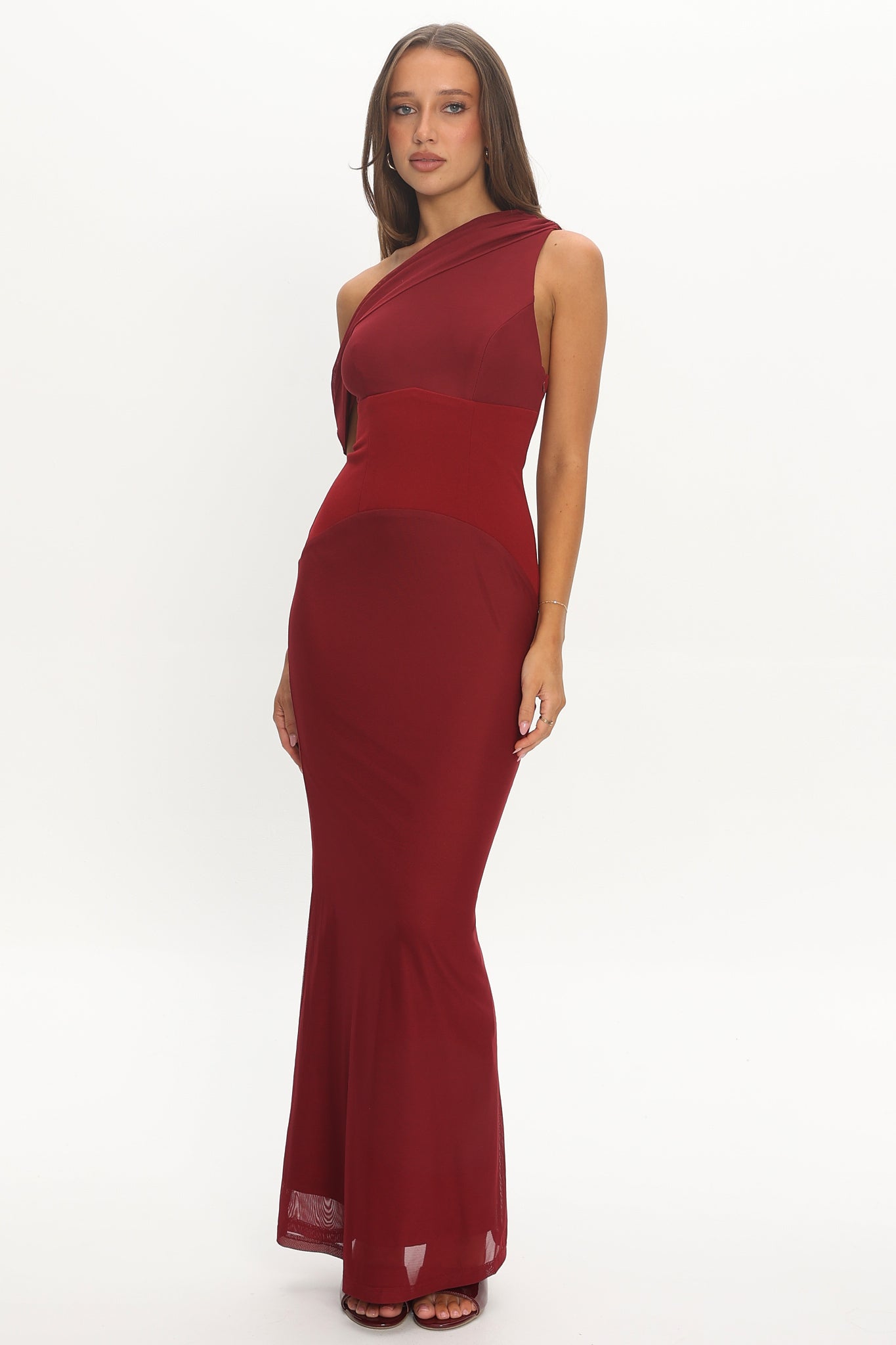 Milos Asymmetric Neckline Maxi Dress Wine by Selfie Leslie Australia