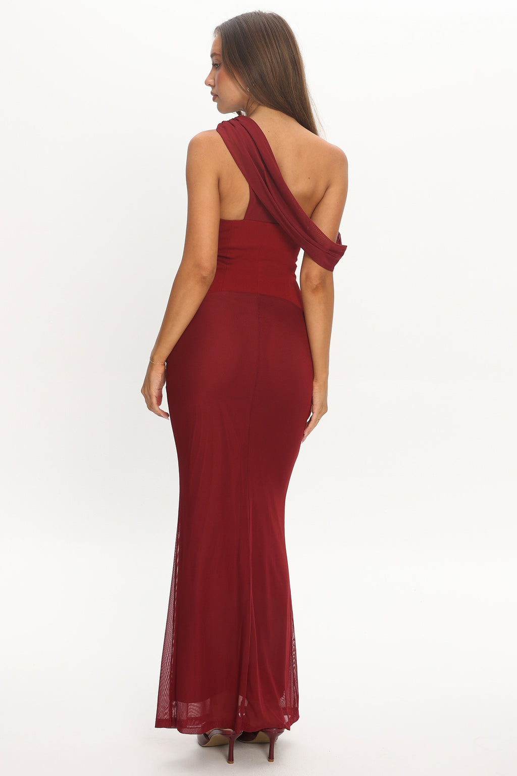 Milos Asymmetric Neckline Maxi Dress Wine by Selfie Leslie Australia