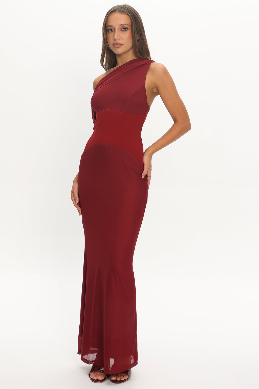 Milos Asymmetric Neckline Maxi Dress Wine by Selfie Leslie Australia