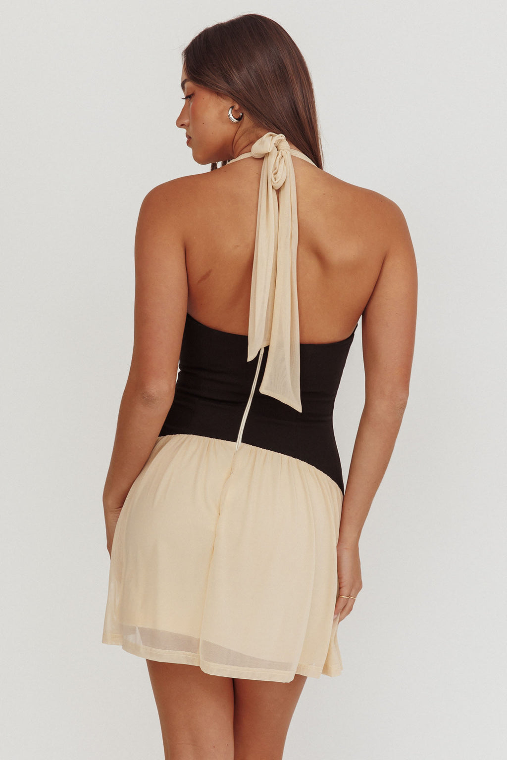 Milos Contrast Halter Mini Dress Cream by Selfie Leslie Australia