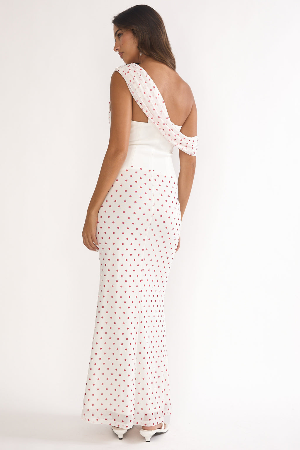 Milos Asymmetric Neckline Maxi Dress Polka Dot Red by Selfie Leslie Australia