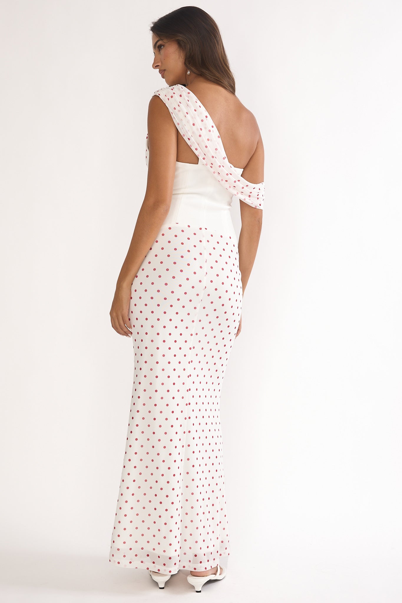 Milos Asymmetric Neckline Maxi Dress Polka Dot Red by Selfie Leslie Australia