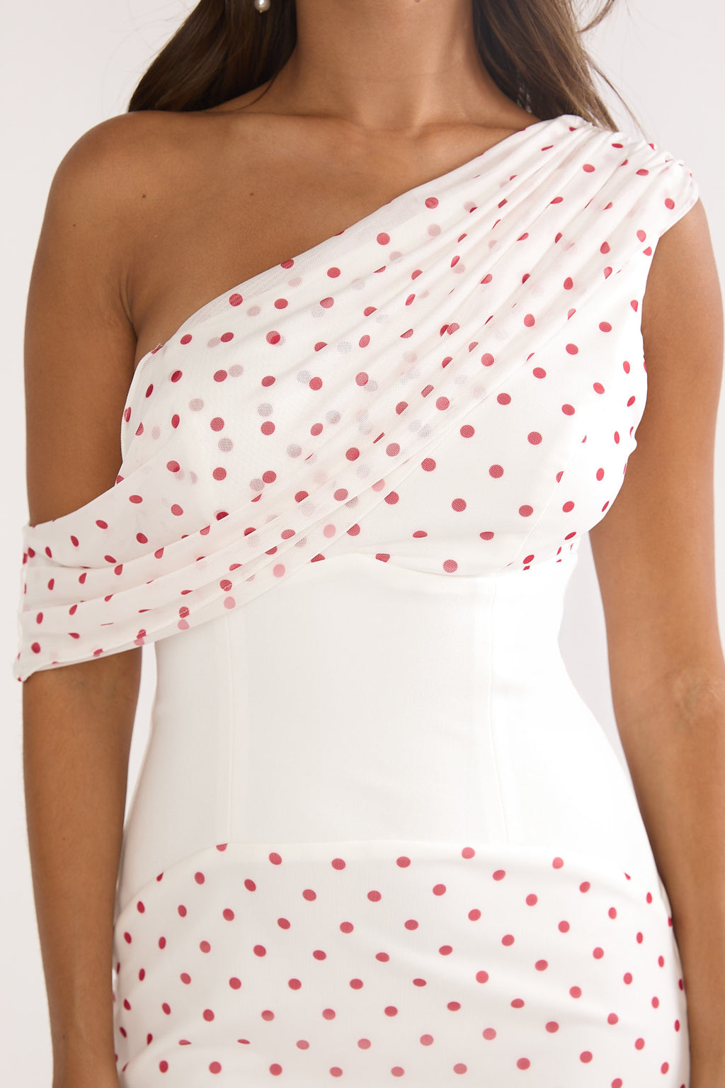 Milos Asymmetric Neckline Maxi Dress Polka Dot Red by Selfie Leslie Australia
