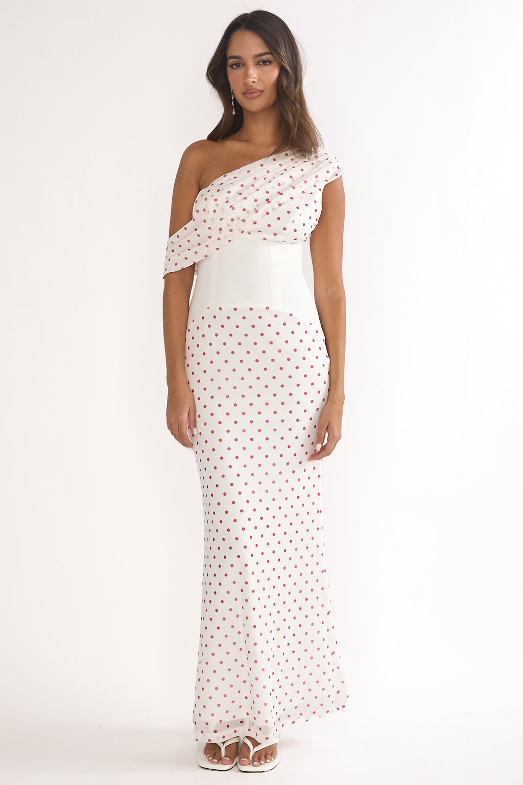 Milos Asymmetric Neckline Maxi Dress Polka Dot Red by Selfie Leslie Australia