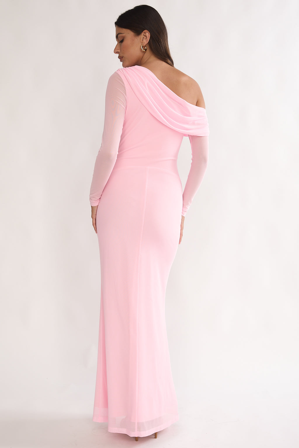 Milos Asymmetric Neckline Long Sleeve Maxi Dress Pink by Selfie Leslie Australia