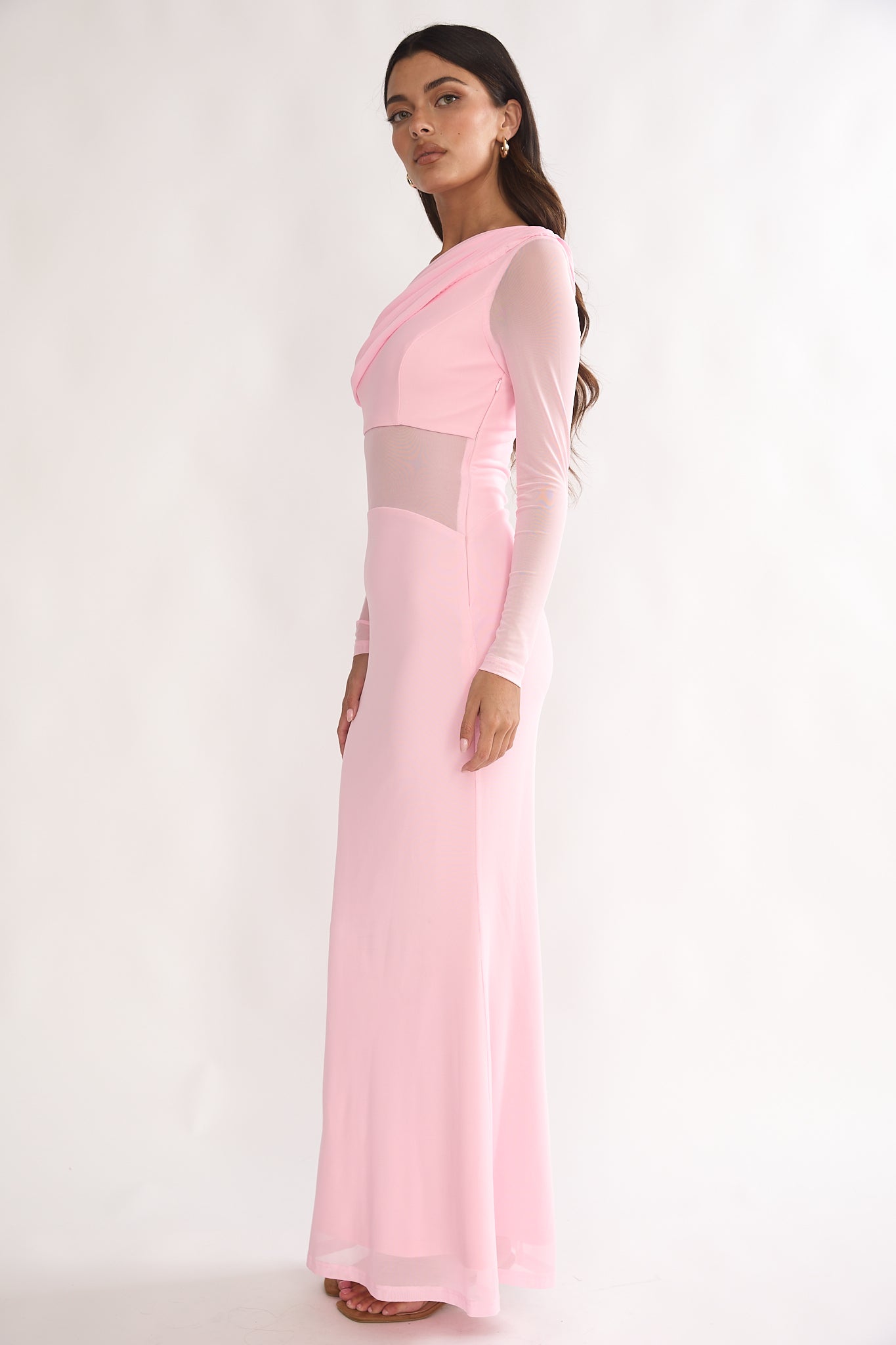 Milos Asymmetric Neckline Long Sleeve Maxi Dress Pink by Selfie Leslie Australia