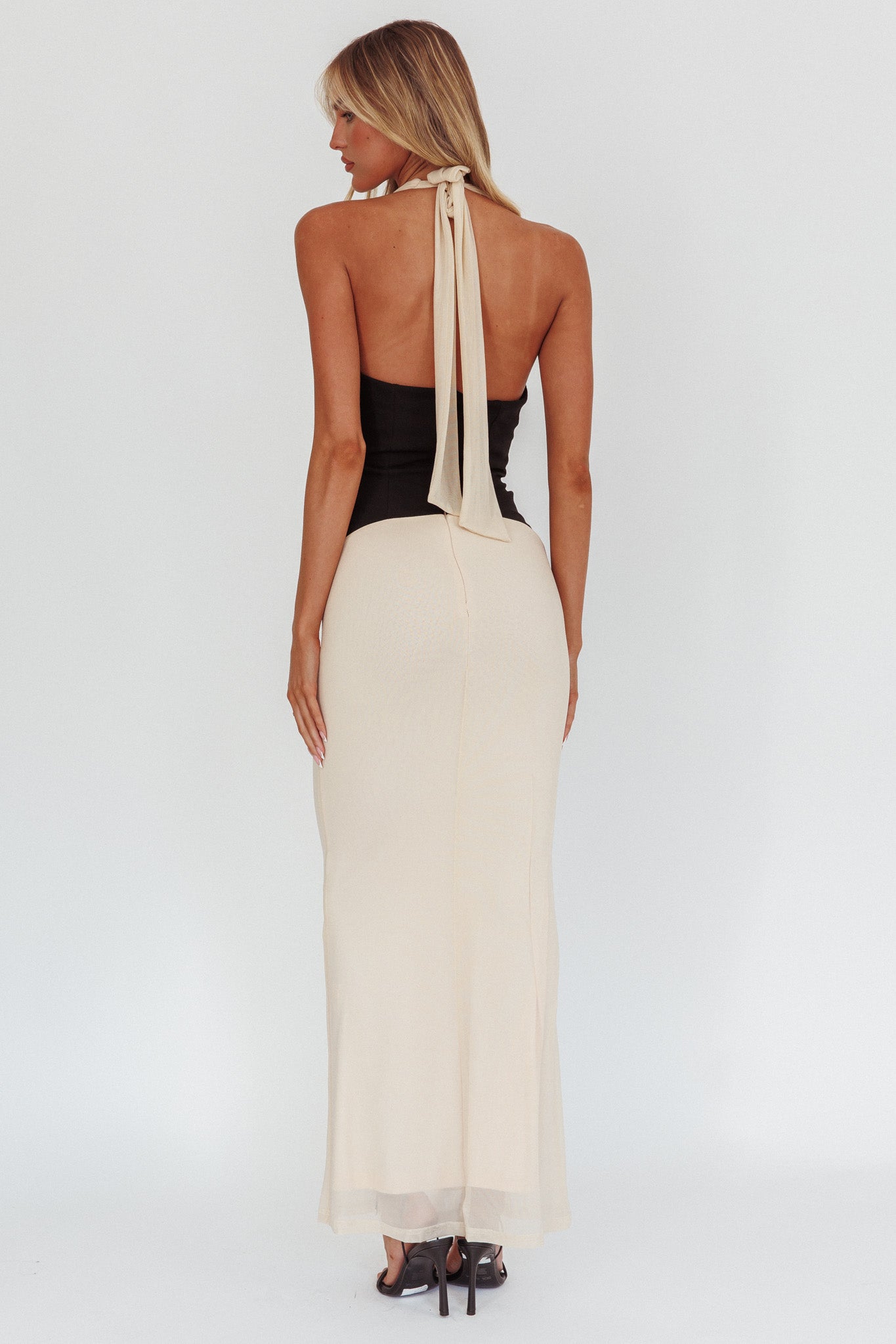 Milos Contrast Halter Maxi Dress Cream by Selfie Leslie Australia