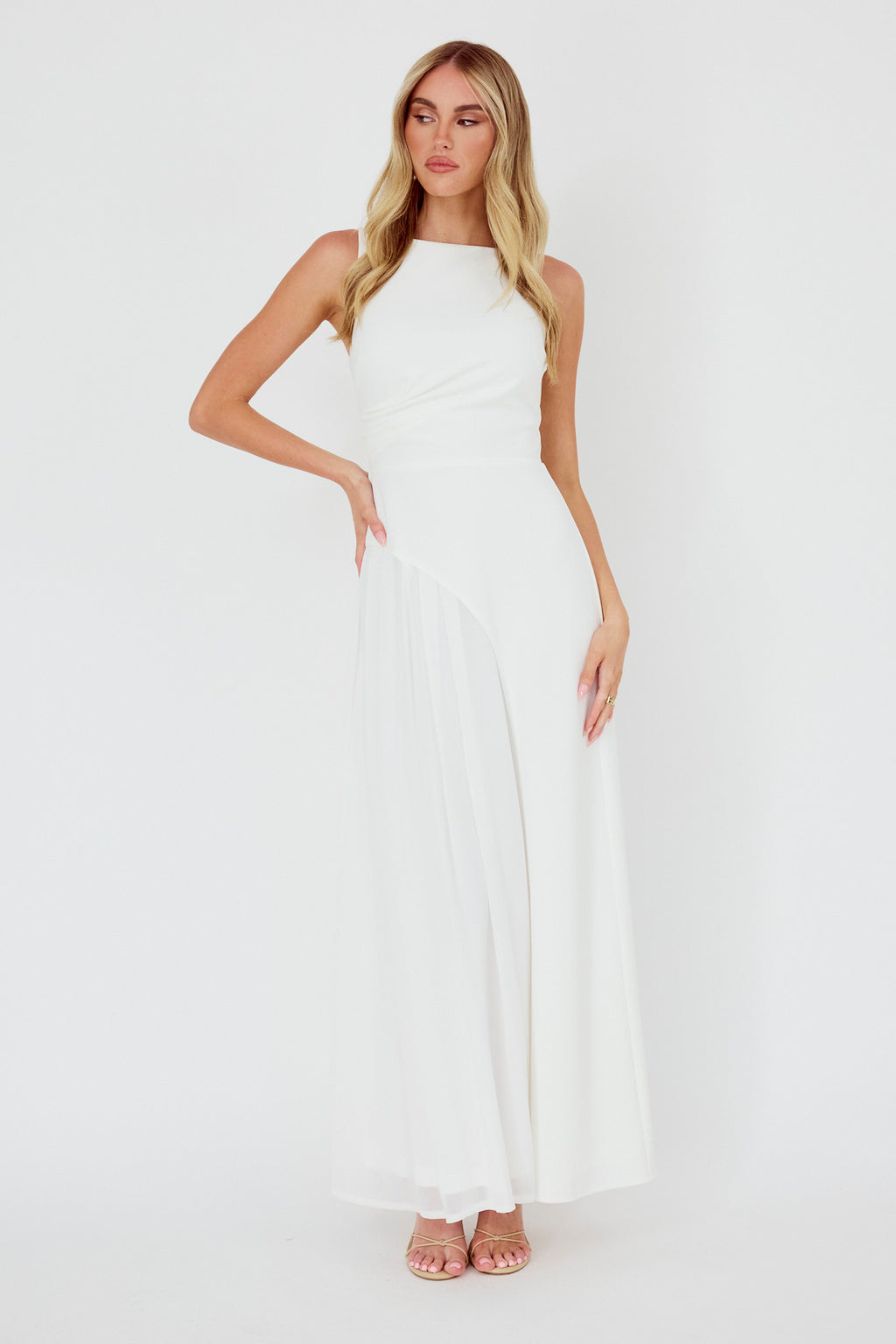 Ibis Pleat Detail Maxi Dress Off White by Selfie Leslie Australia