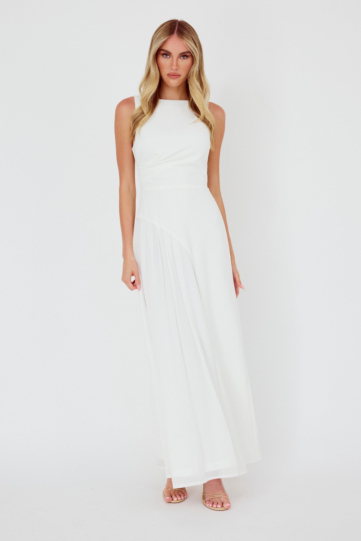 Ibis Pleat Detail Maxi Dress Off White by Selfie Leslie Australia
