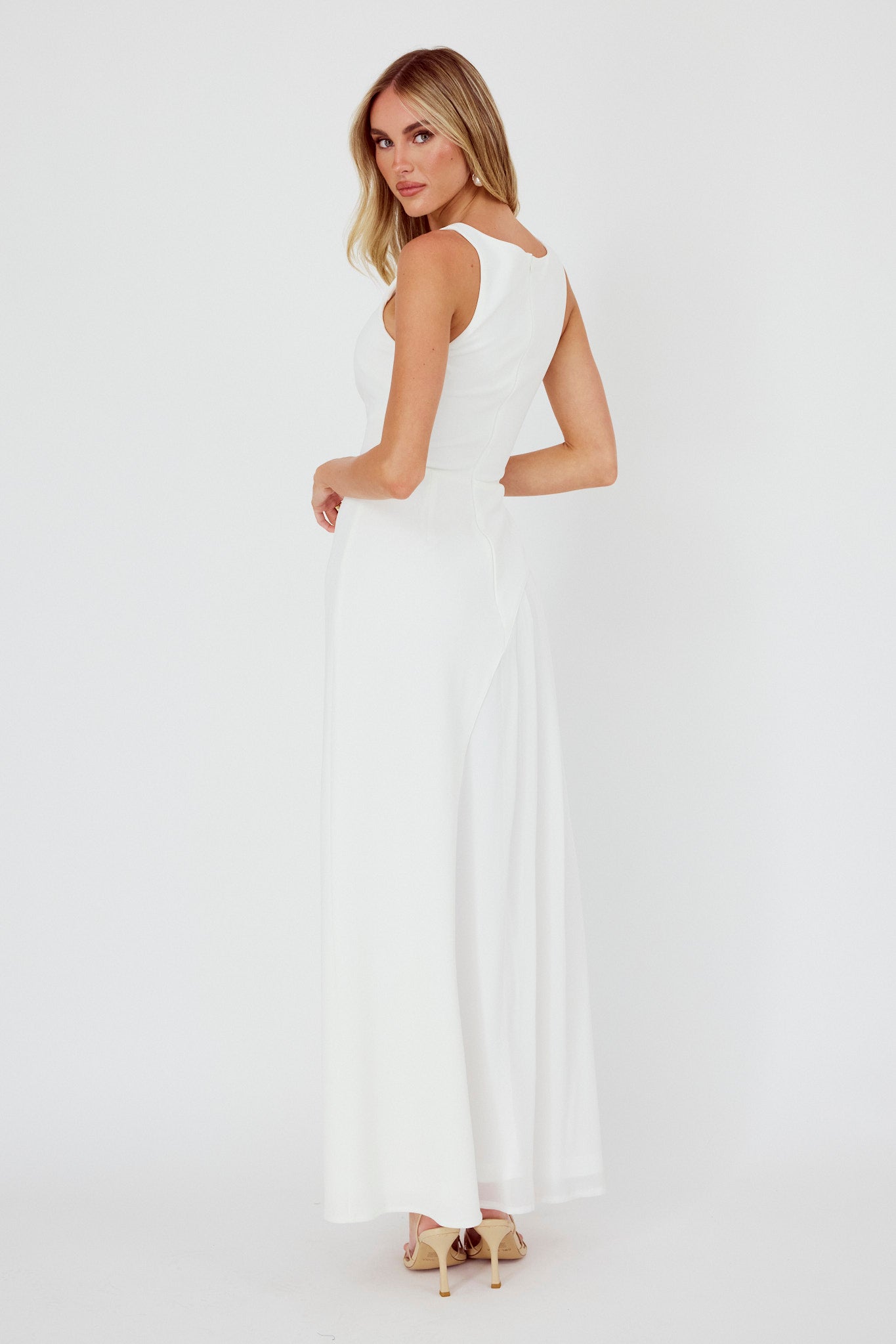 Ibis Pleat Detail Maxi Dress Off White by Selfie Leslie Australia