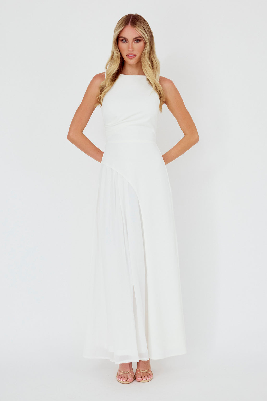 Ibis Pleat Detail Maxi Dress Off White by Selfie Leslie Australia