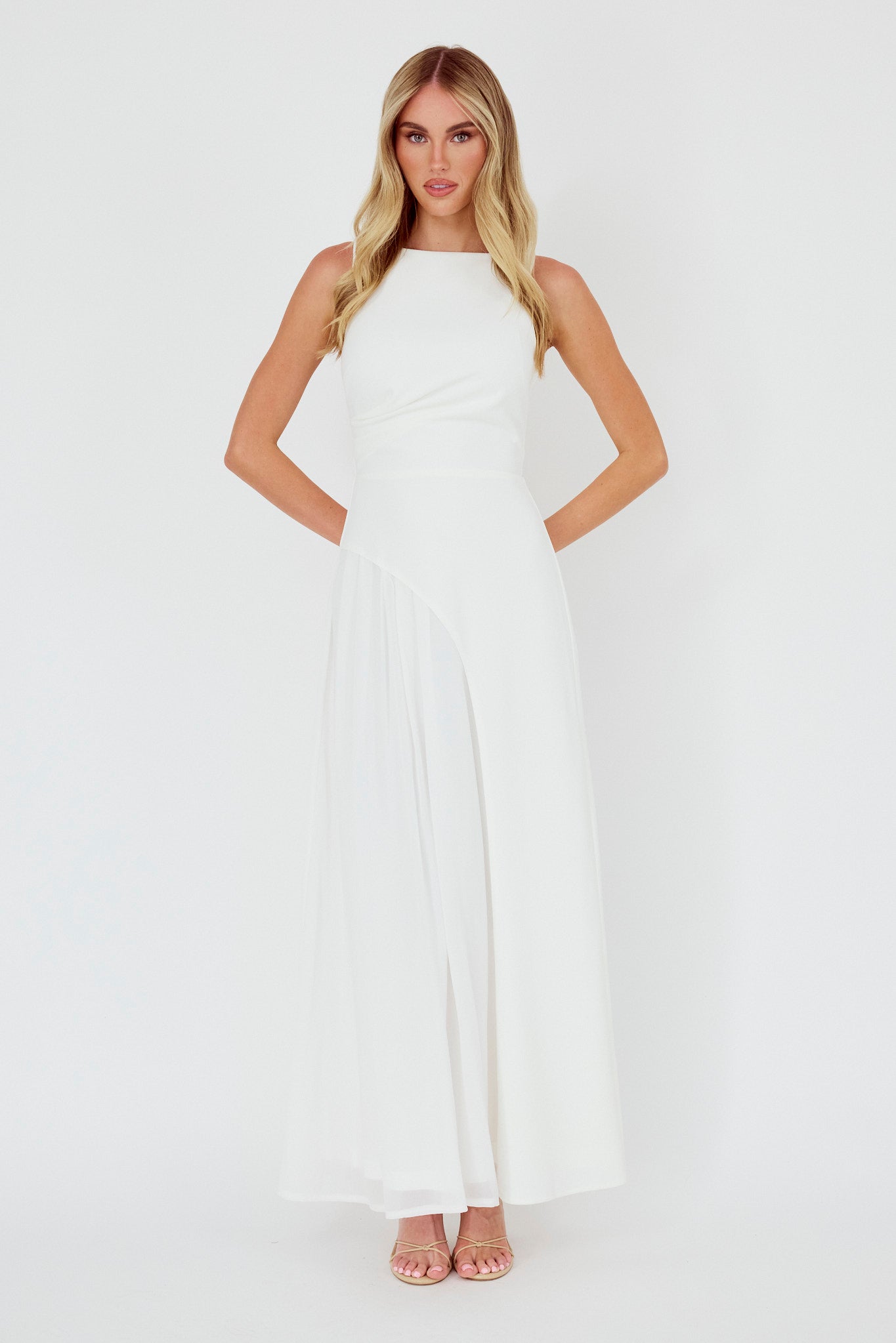 Ibis Pleat Detail Maxi Dress Off White by Selfie Leslie Australia