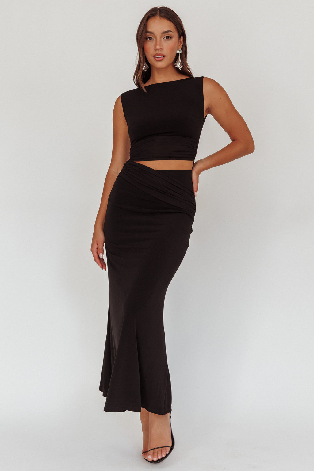 Costa Cut-Out Waist Maxi Dress Black by Selfie Leslie Australia