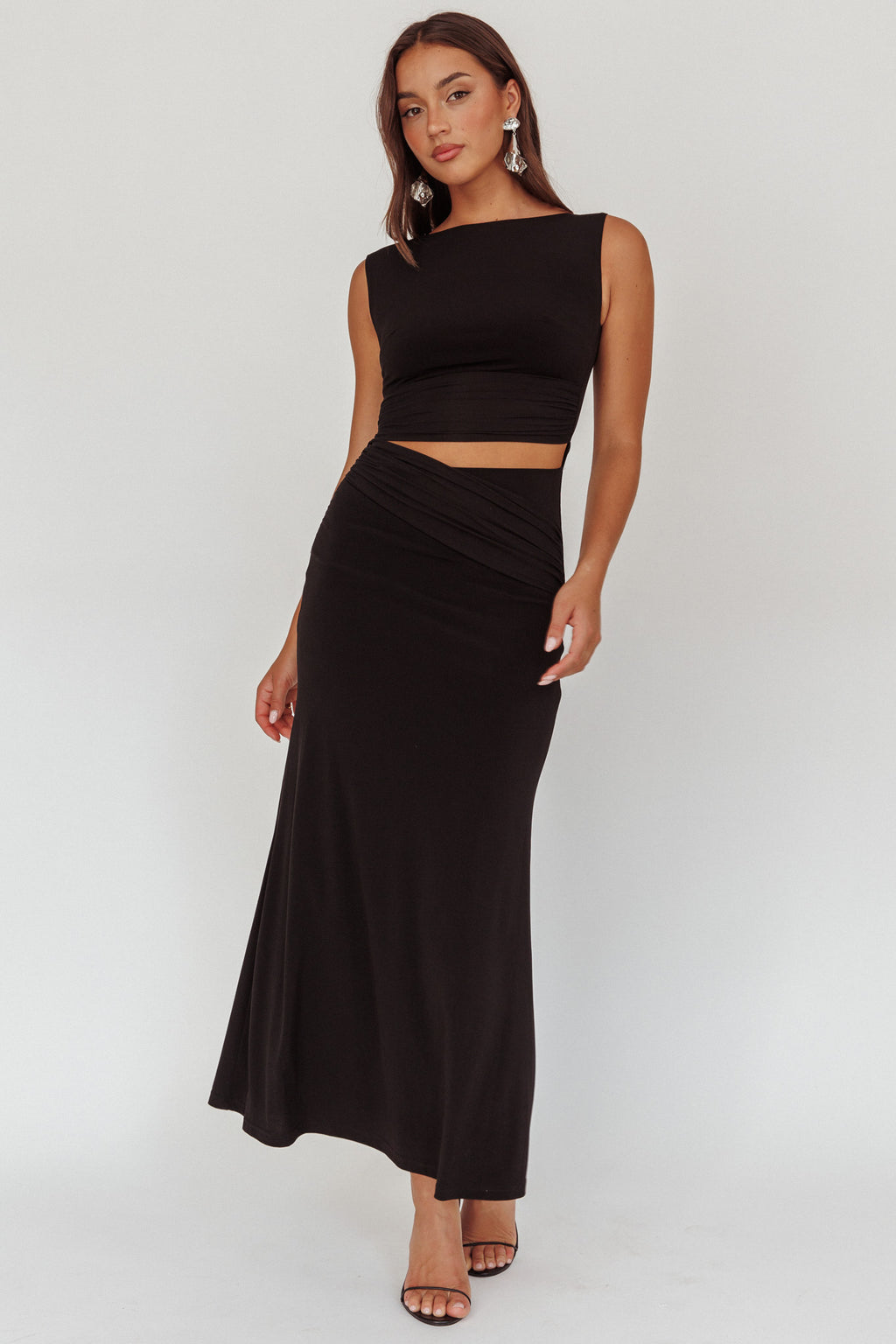Costa Cut-Out Waist Maxi Dress Black by Selfie Leslie Australia