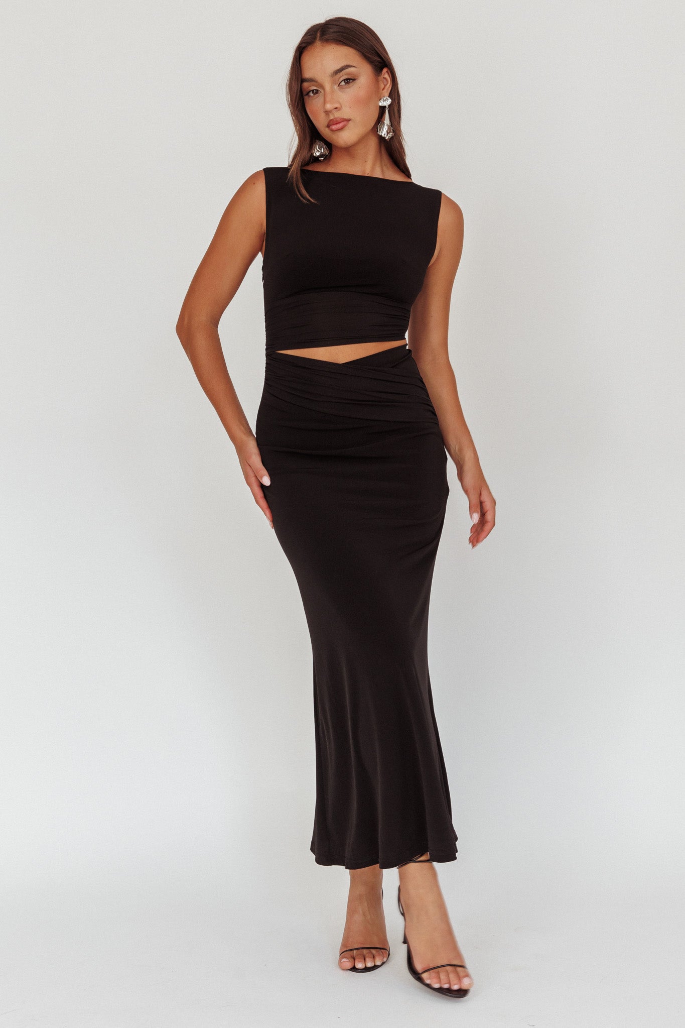 Costa Cut-Out Waist Maxi Dress Black by Selfie Leslie Australia