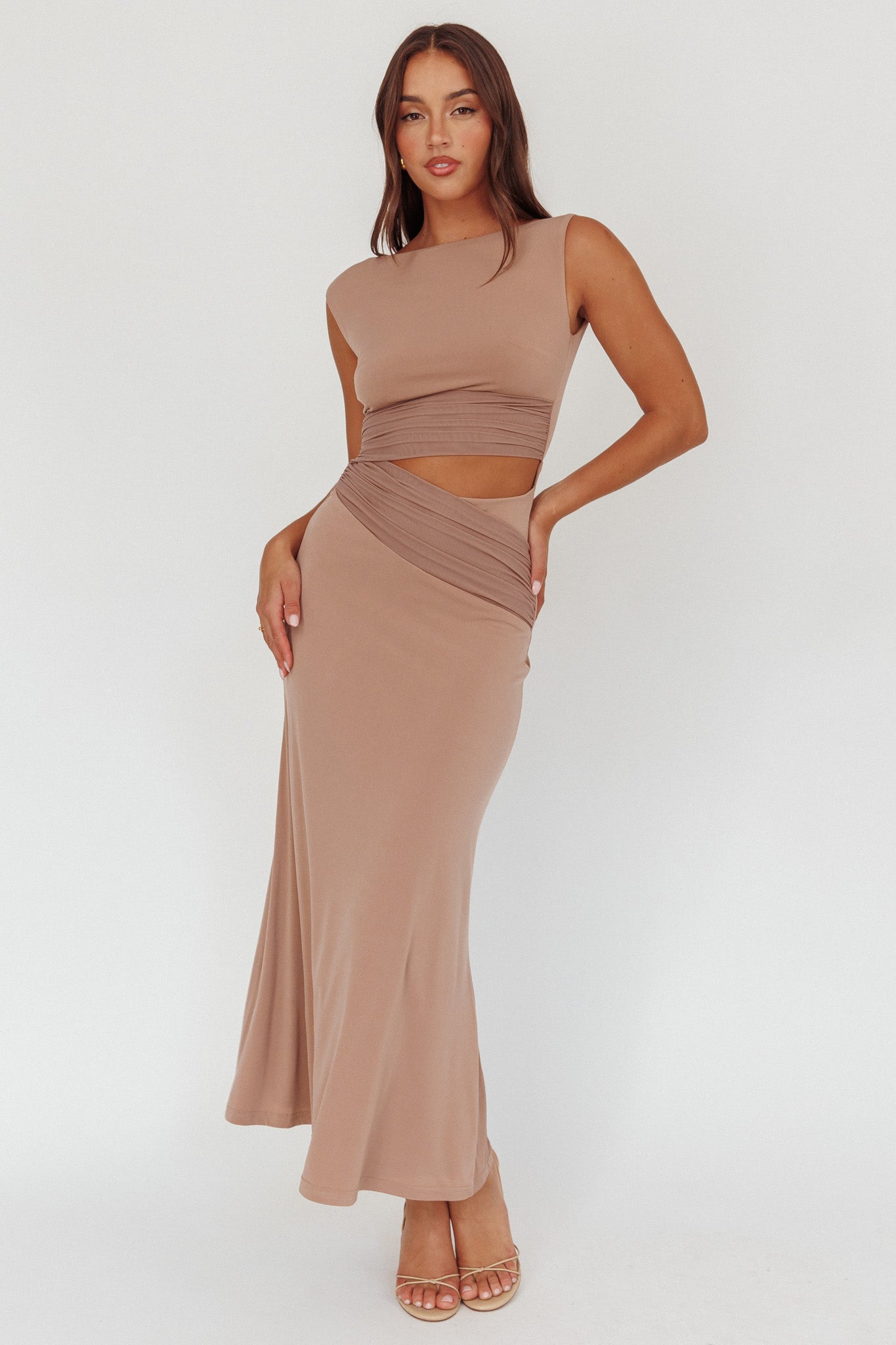 Costa Cut-Out Waist Maxi Dress Ecru by Selfie Leslie Australia