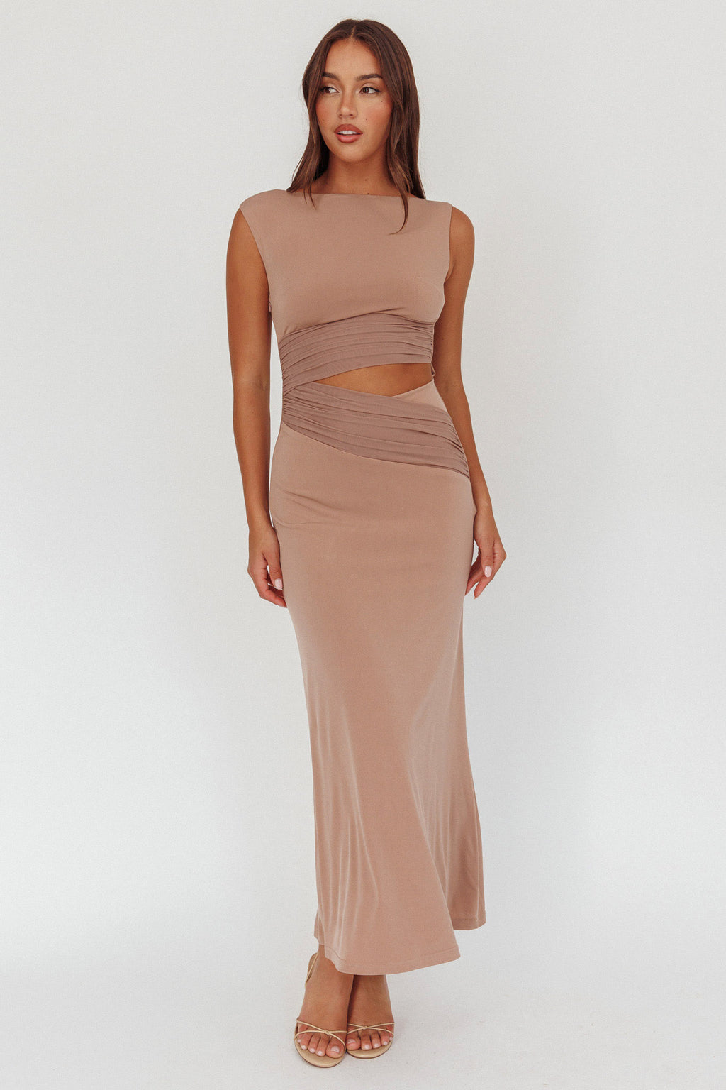 Costa Cut-Out Waist Maxi Dress Ecru by Selfie Leslie Australia