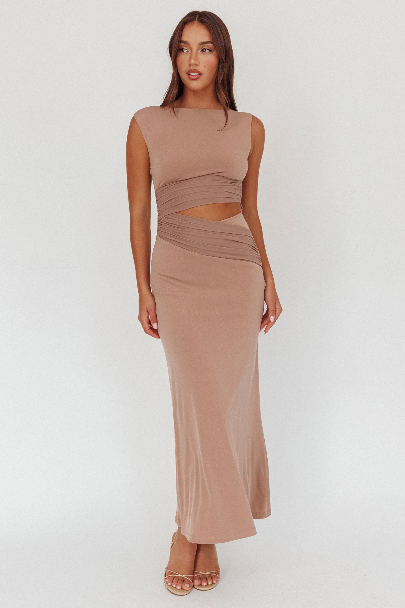 Costa Cut-Out Waist Maxi Dress Ecru by Selfie Leslie Australia