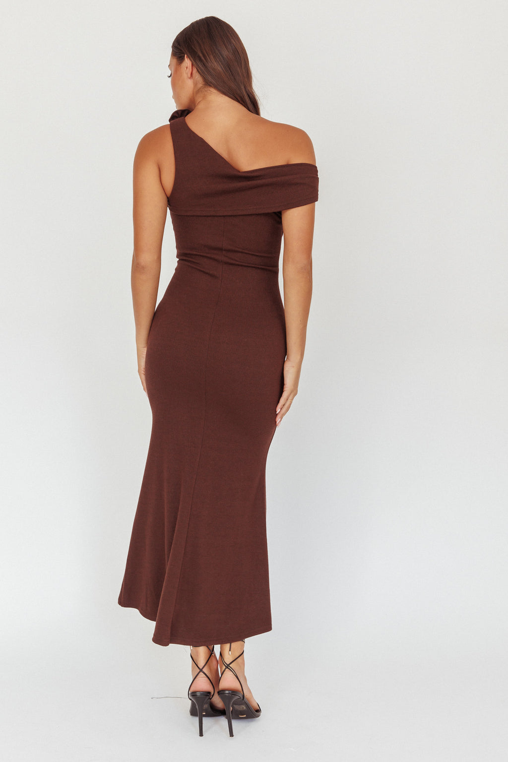 Mazon One-Shoulder Knit Maxi Dress Chocolate by Selfie Leslie Australia