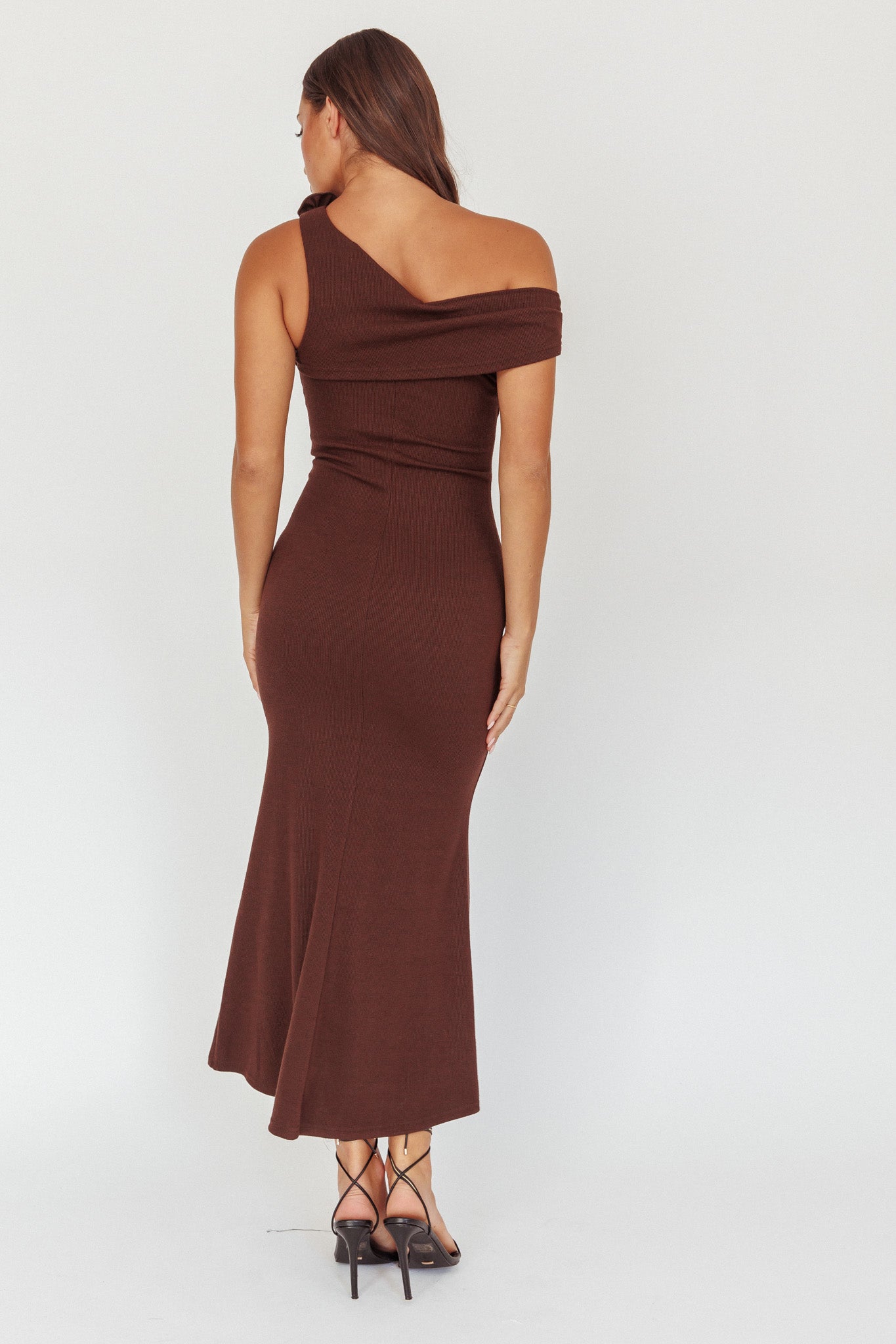 Mazon One-Shoulder Knit Maxi Dress Chocolate by Selfie Leslie Australia