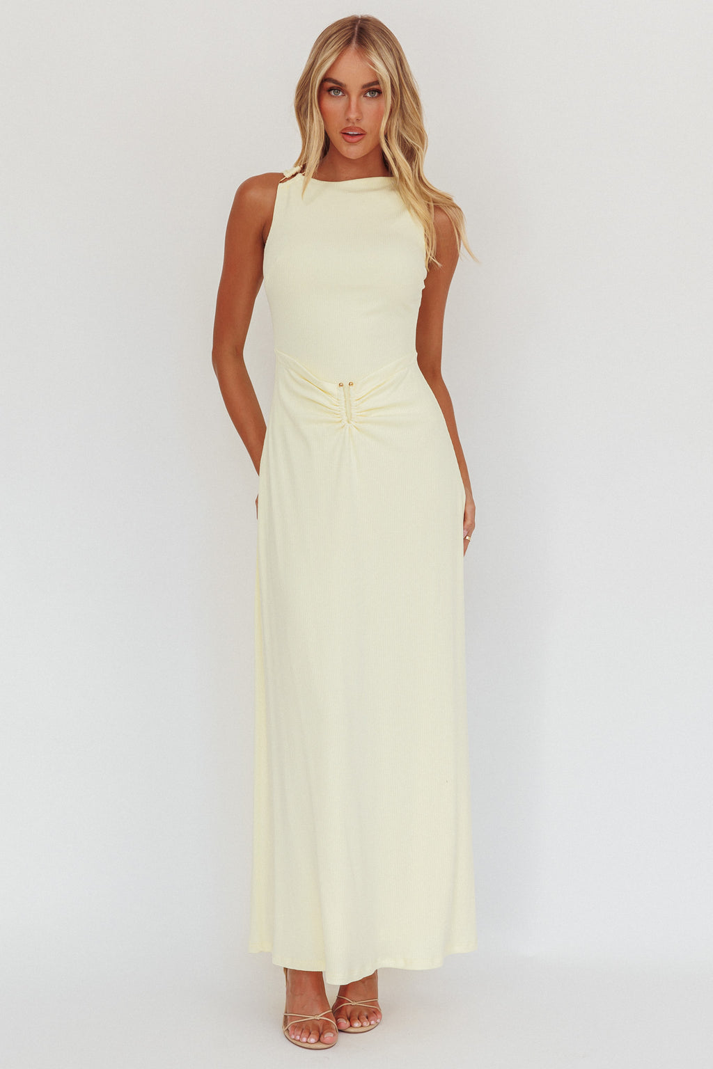 Casino Gold Hardware Ribbed Maxi Dress Butter by Selfie Leslie Australia