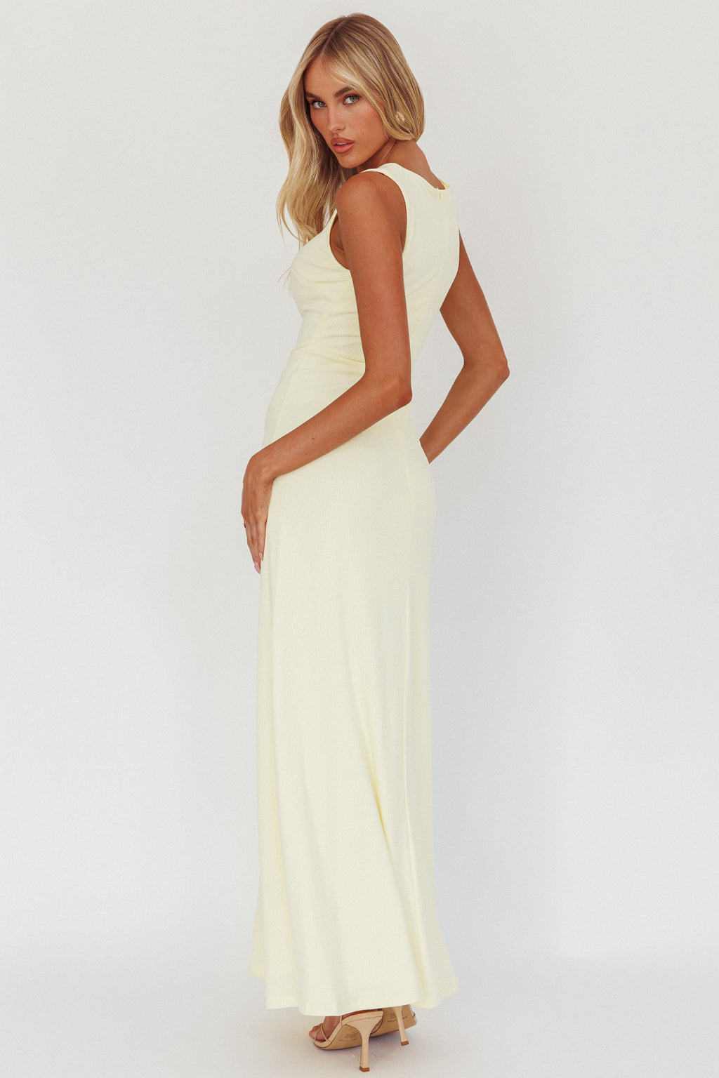 Casino Gold Hardware Ribbed Maxi Dress Butter by Selfie Leslie Australia