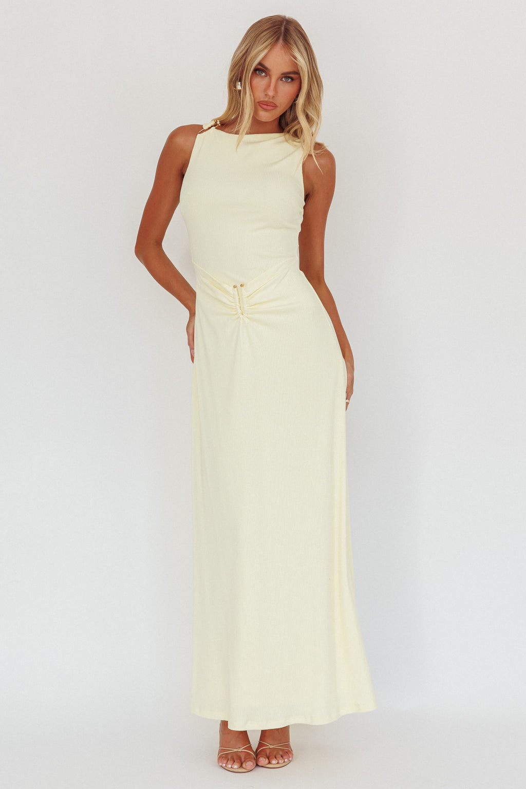 Casino Gold Hardware Ribbed Maxi Dress Butter by Selfie Leslie Australia