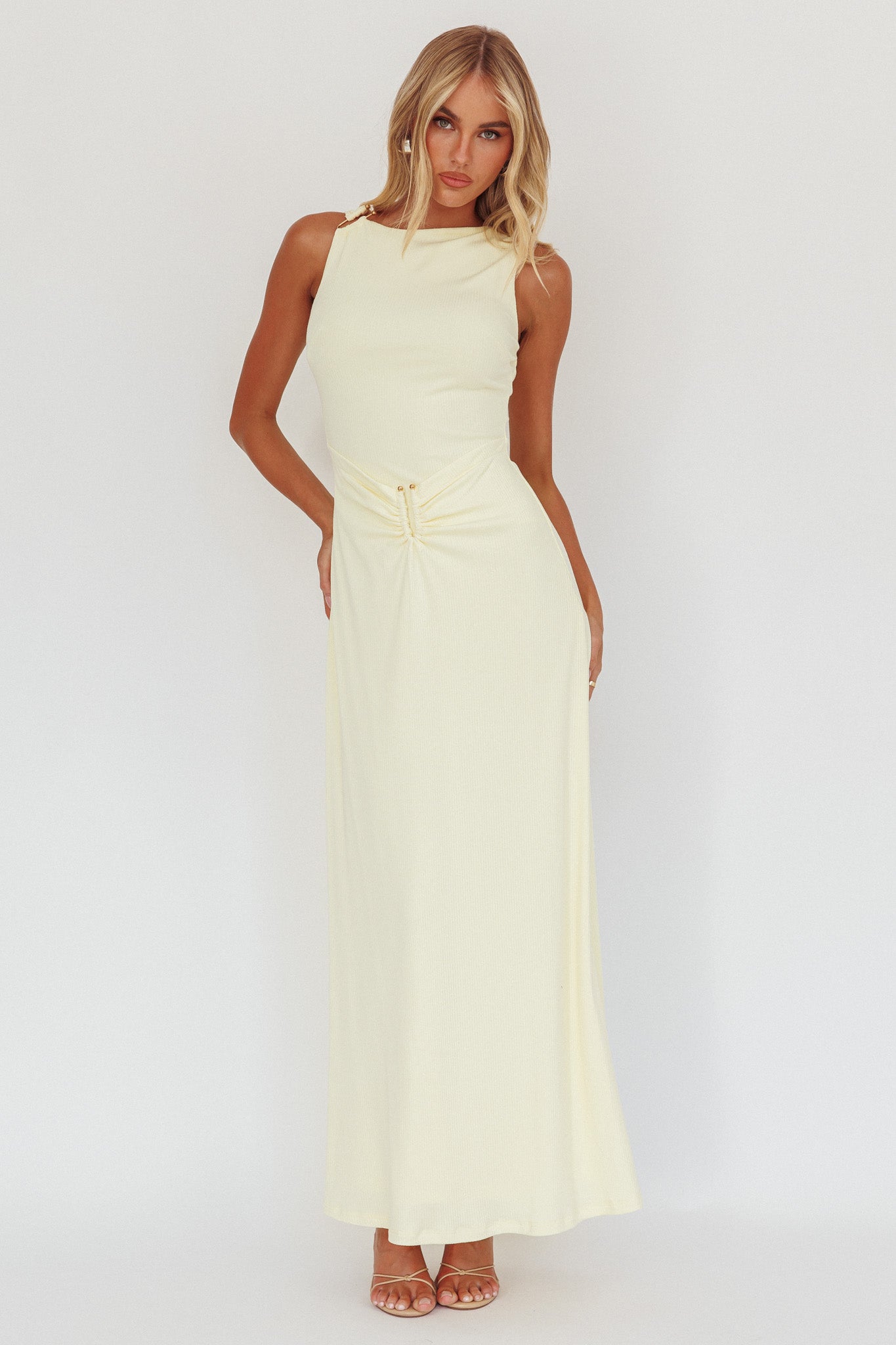 Casino Gold Hardware Ribbed Maxi Dress Butter by Selfie Leslie Australia