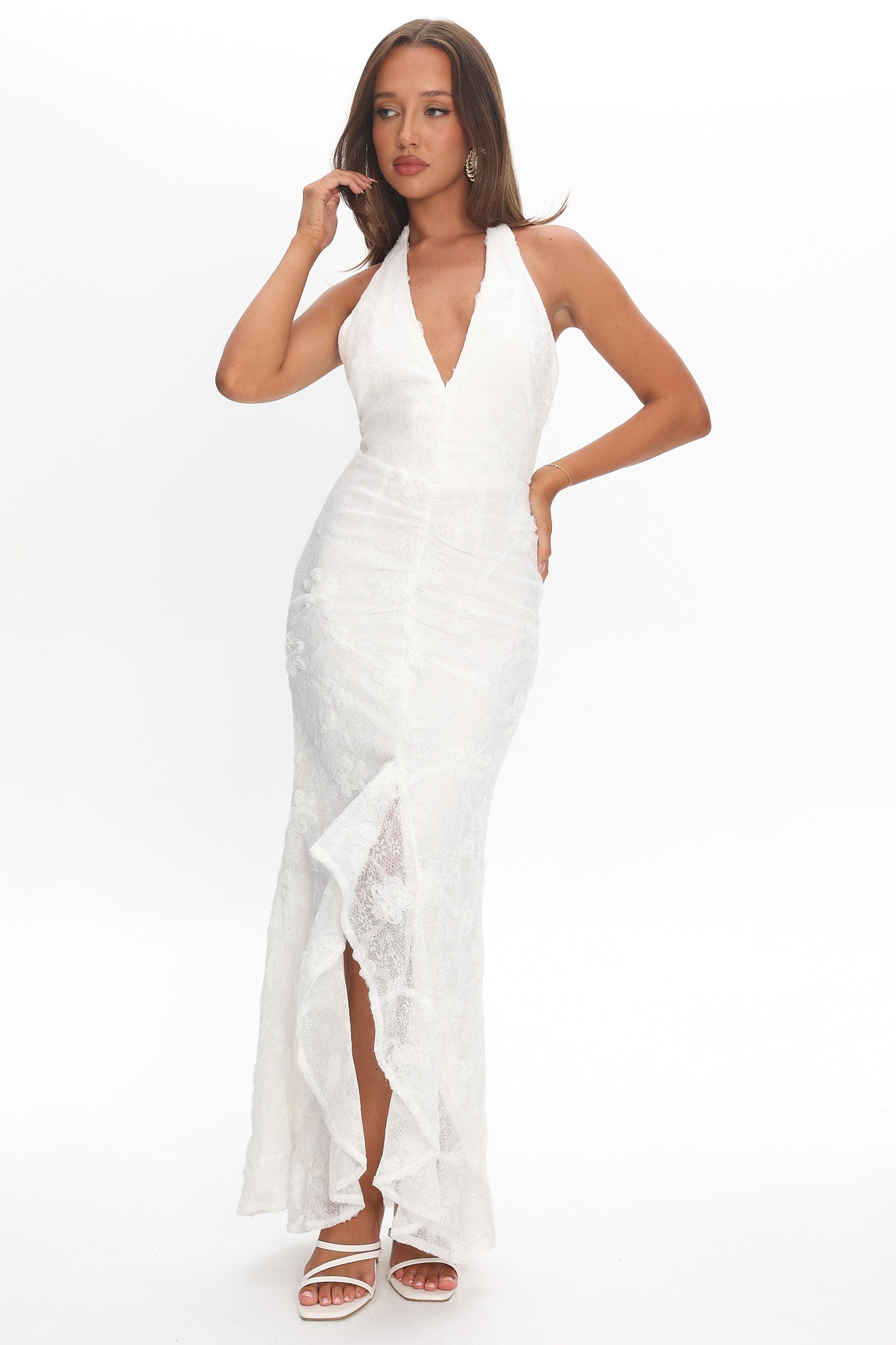 Alisette Halter Split Maxi Dress White by Selfie Leslie Australia