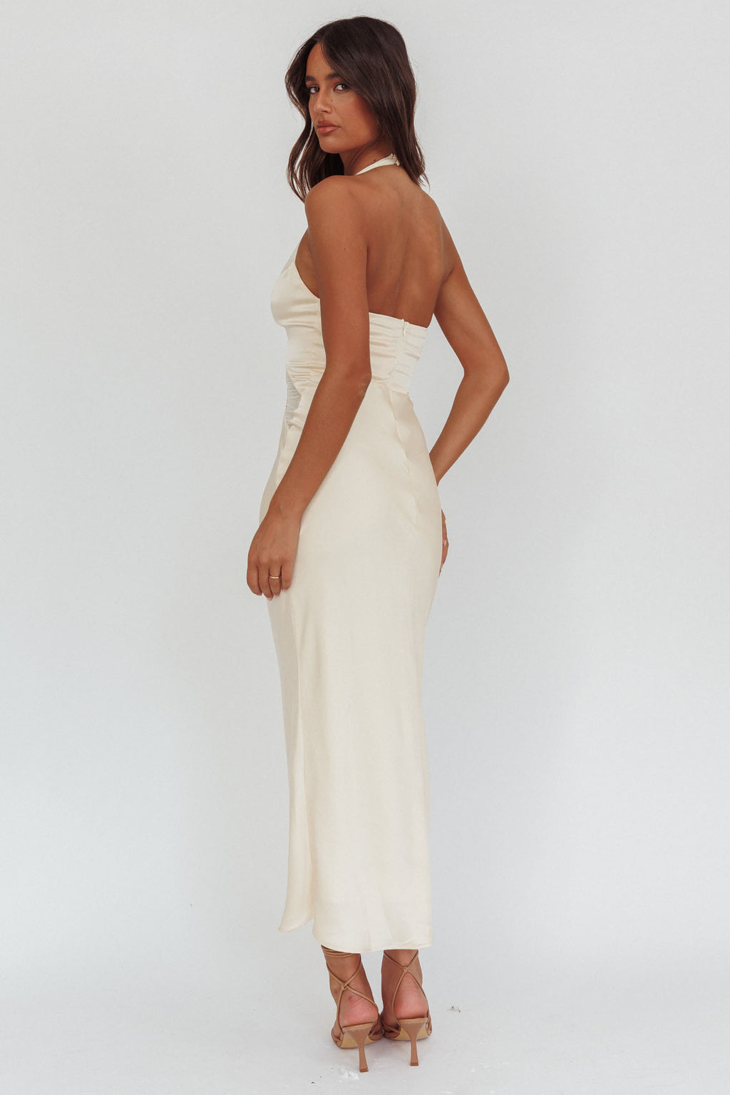 Kasi Sheer Panel Halter Maxi Dress Butter by Selfie Leslie Australia
