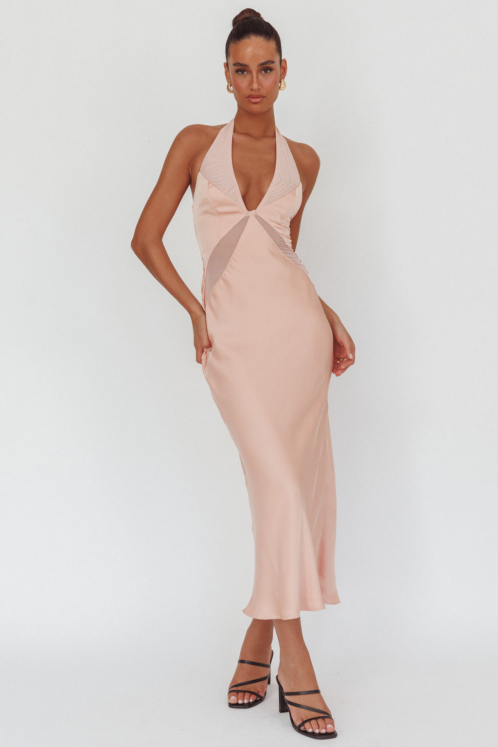 Kasi Sheer Panel Halter Maxi Dress Rose by Selfie Leslie Australia