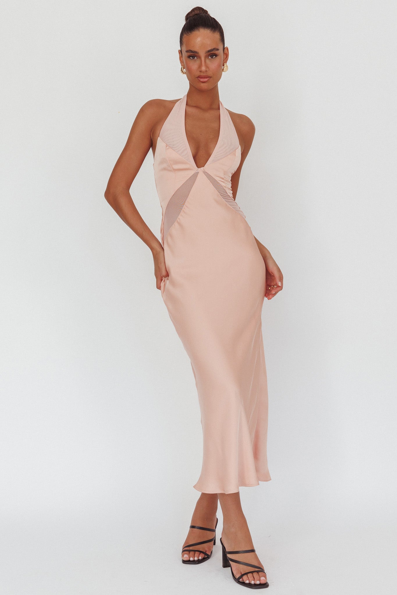 Kasi Sheer Panel Halter Maxi Dress Rose by Selfie Leslie Australia