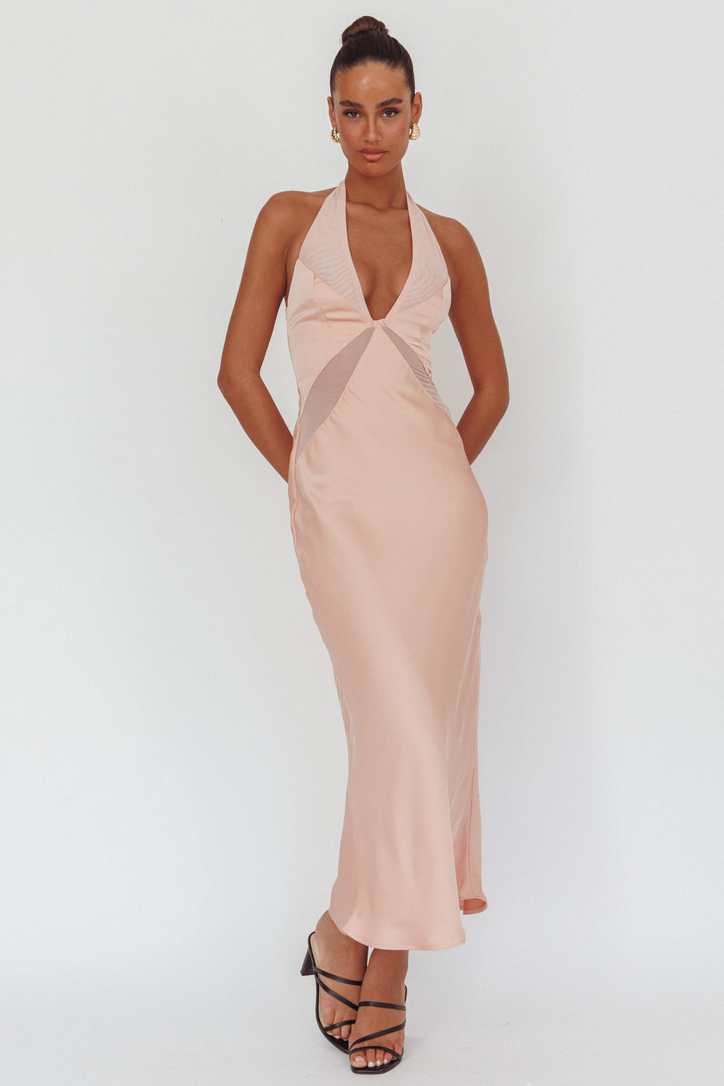 Kasi Sheer Panel Halter Maxi Dress Rose by Selfie Leslie Australia